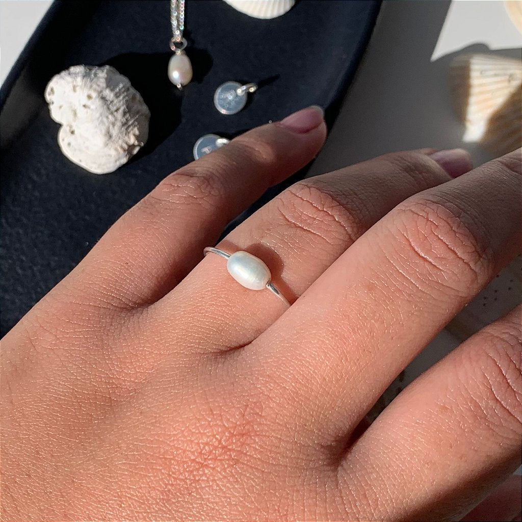 Anel de Prata Pérola de Água Doce