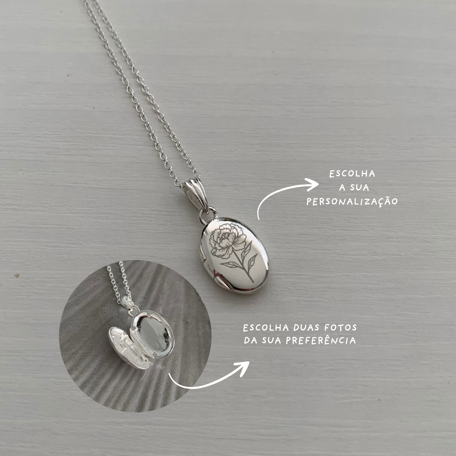 Relicário Oval Personalizado em Prata