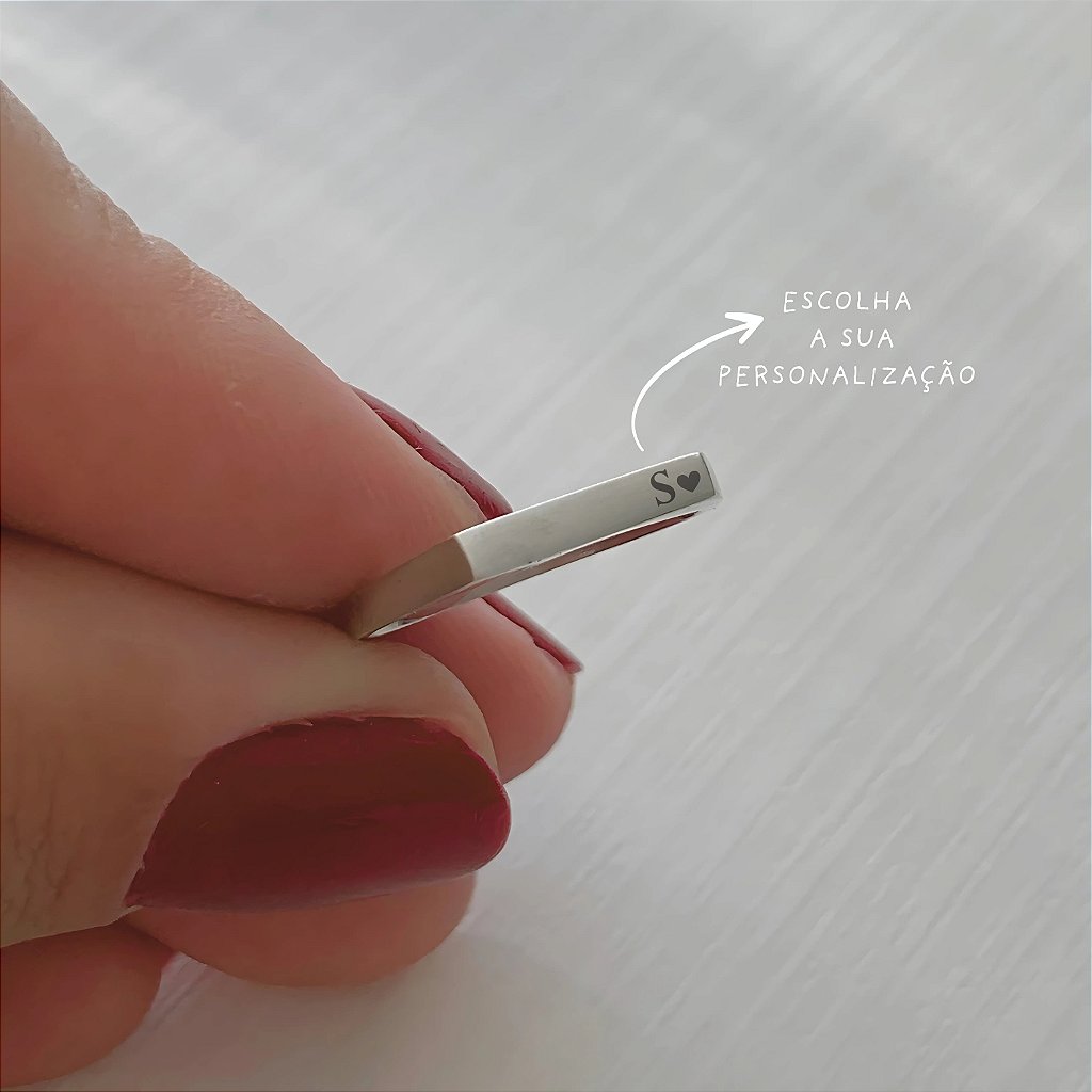 Anel Retangular 2 mm  em Prata Personalizado